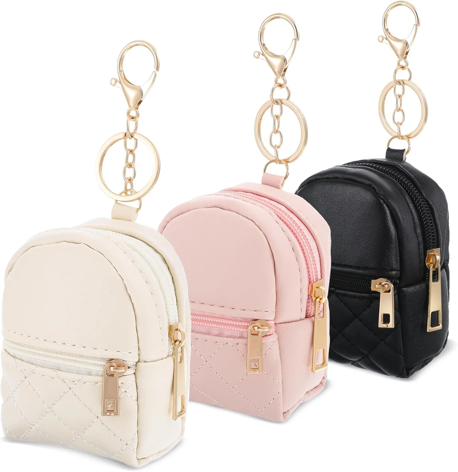 3pcs Mini Backpack Cute Cosmetic Bag for Women PU Leather Makeup Bag Creative Key Pocket Key-chains Pendant Backpack Keyrings Lipstick Bag Card Holder Data Cable Organizer Zipper Pouch