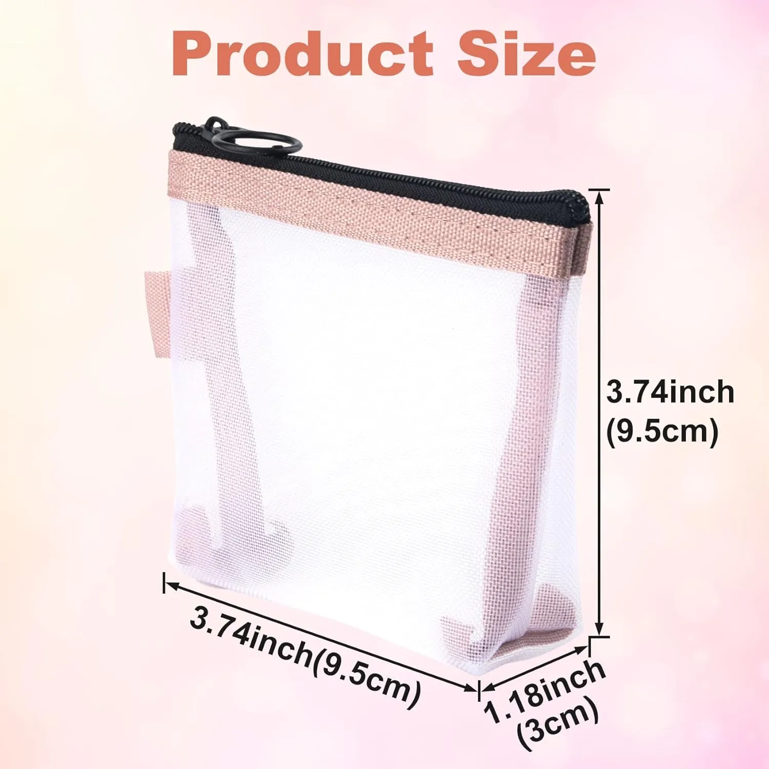 3pcs Mini Mesh Bag with Zipper, Small Clear Nylon Makeup Bags, Portable Travel Cosmetic Pouch Purse for Lipstick Coin Keys Cards- Blue & Pink & Green