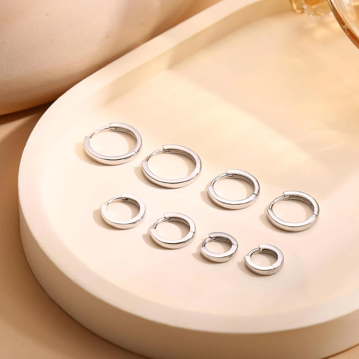 4 Pairs 18K Gold Plated Hoop Earrings Set for Women 925 Sterling Silver Post Small Gold Huggie Chunky Earrings for Multiple Piercing Cartilage Hoop Earrings Stack Jewelry 6mm 8mm 10mm 12mm