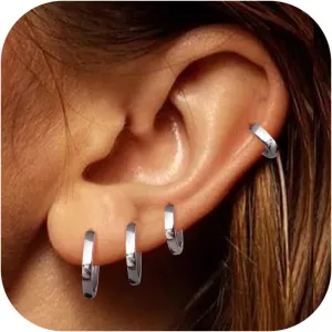 4 Pairs 18K Gold Plated Hoop Earrings Set for Women 925 Sterling Silver Post Small Gold Huggie Chunky Earrings for Multiple Piercing Cartilage Hoop Earrings Stack Jewelry 6mm 8mm 10mm 12mm