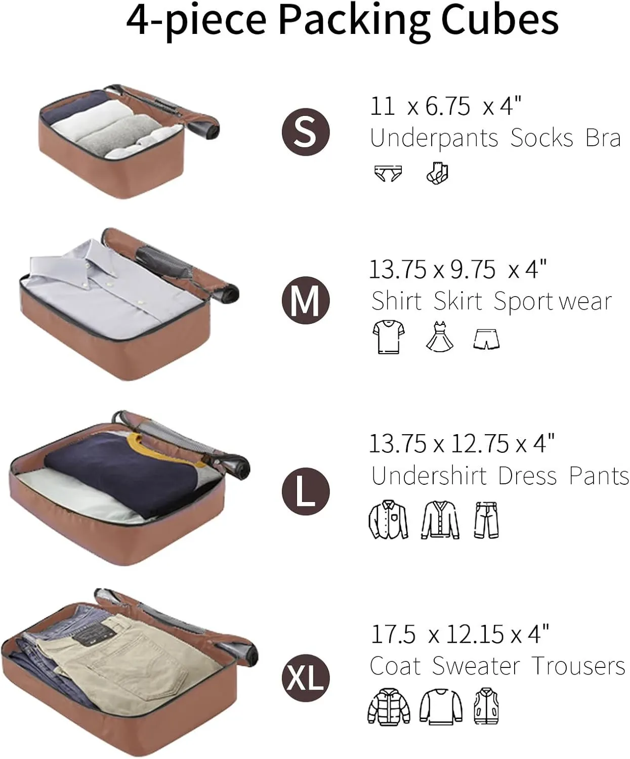 4 Piece Expandable Luggage Set for Men Women, Brown ABS Hard Shell Lightweight Suitcase Set Travel Luggage with 4 Packing Cubes, TSA Lock, Spinner Wheels(Brown, 16/20/24/28)