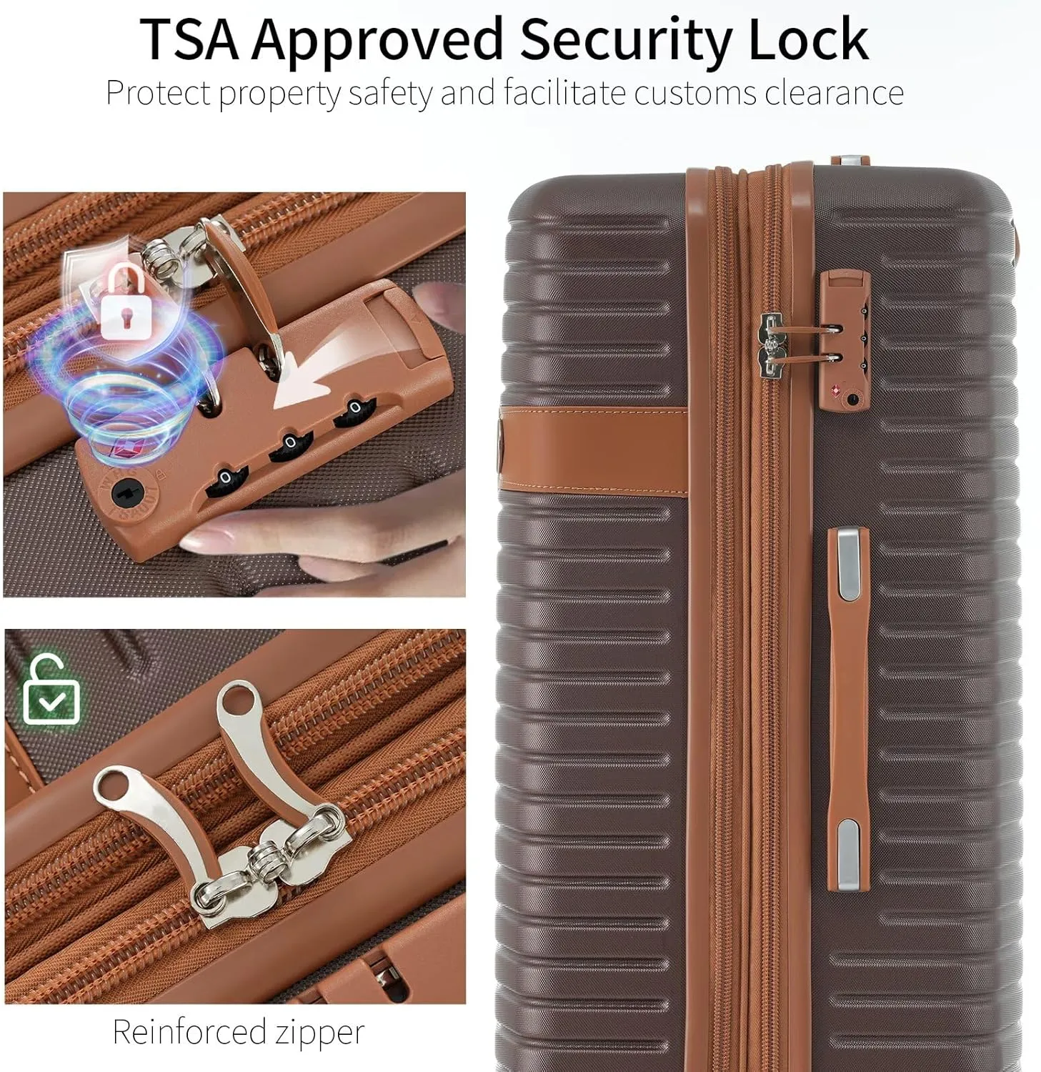 4 Piece Expandable Luggage Set for Men Women, Brown ABS Hard Shell Lightweight Suitcase Set Travel Luggage with 4 Packing Cubes, TSA Lock, Spinner Wheels(Brown, 16/20/24/28)