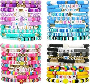 40Pcs Stackable Friendship Bracelets Set, Boho Stretch Bracelets for Women, Elastic Layering Bracelet Bulk for Jewelry Gift Party Favors Supplies