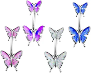 4pcs Fake Belly Button Rings Women's Navel Rings Butterfly Piercing Bars Jewelry for Birthday Present