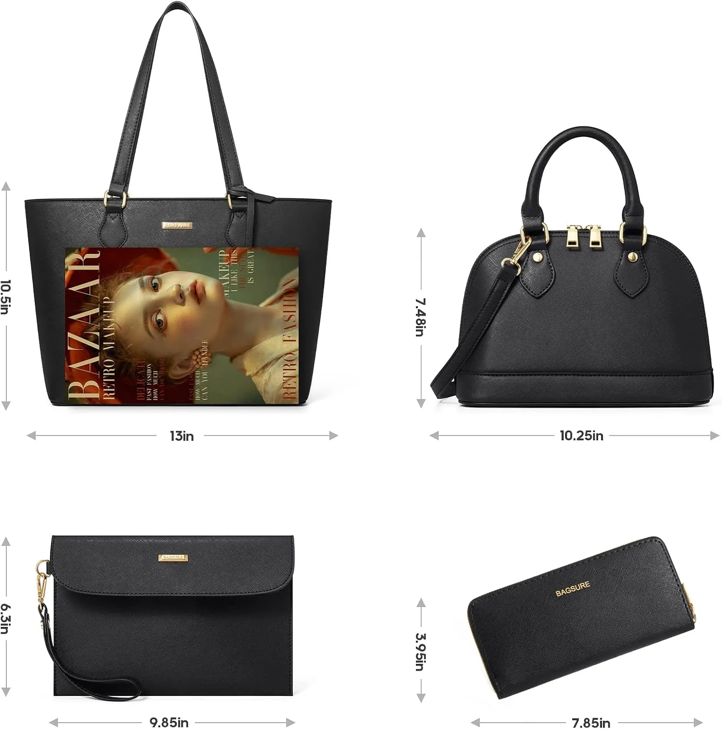 4PCS Women Fashion Handbags Purses Wallet Shoulder Bags Casual Tote Bag Crossbody Bags, Handbag Set Gift for Ladies Girls