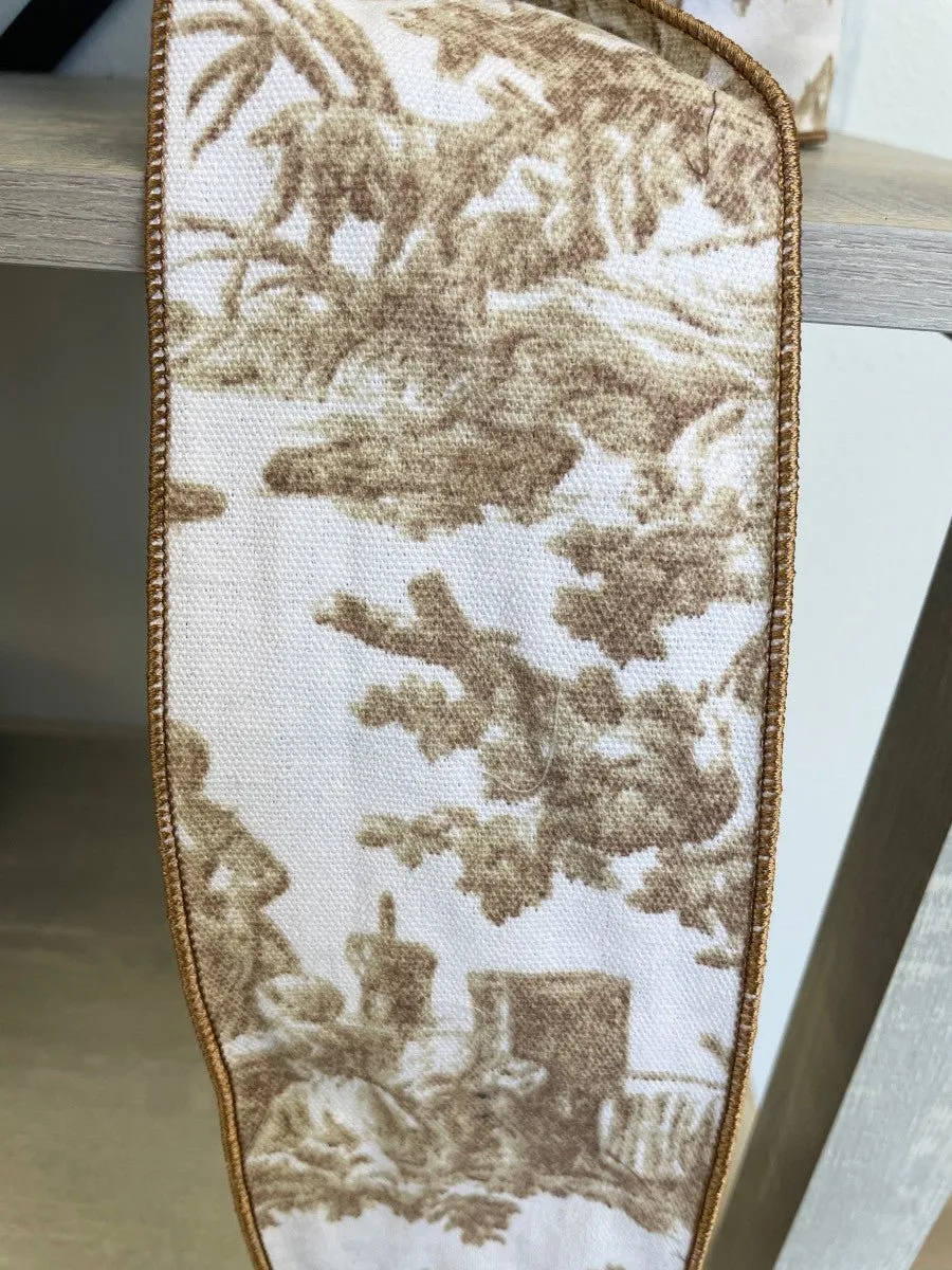 4" Taupe/White Toile Ribbon - 10yds