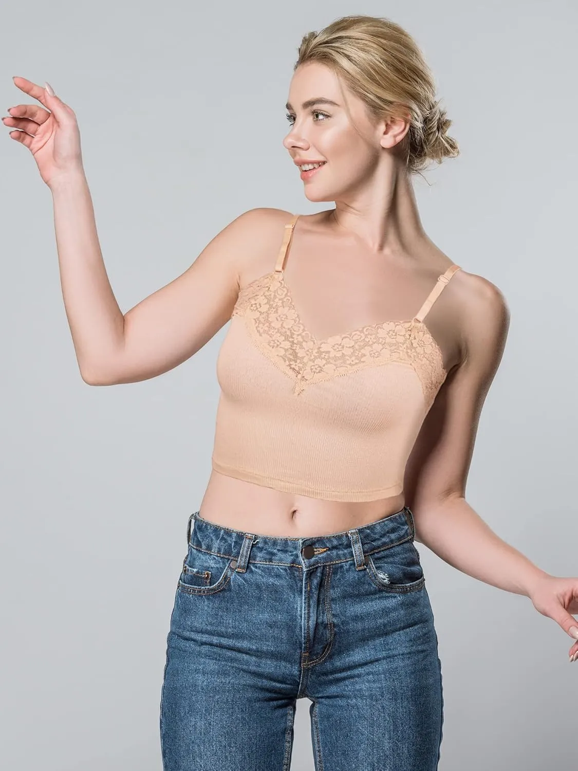 6 Pack Camisole for Women, Ribbed Cami Crop Top With Lace Trim, Women's Spaghetti Strap Tank Tops for Layering