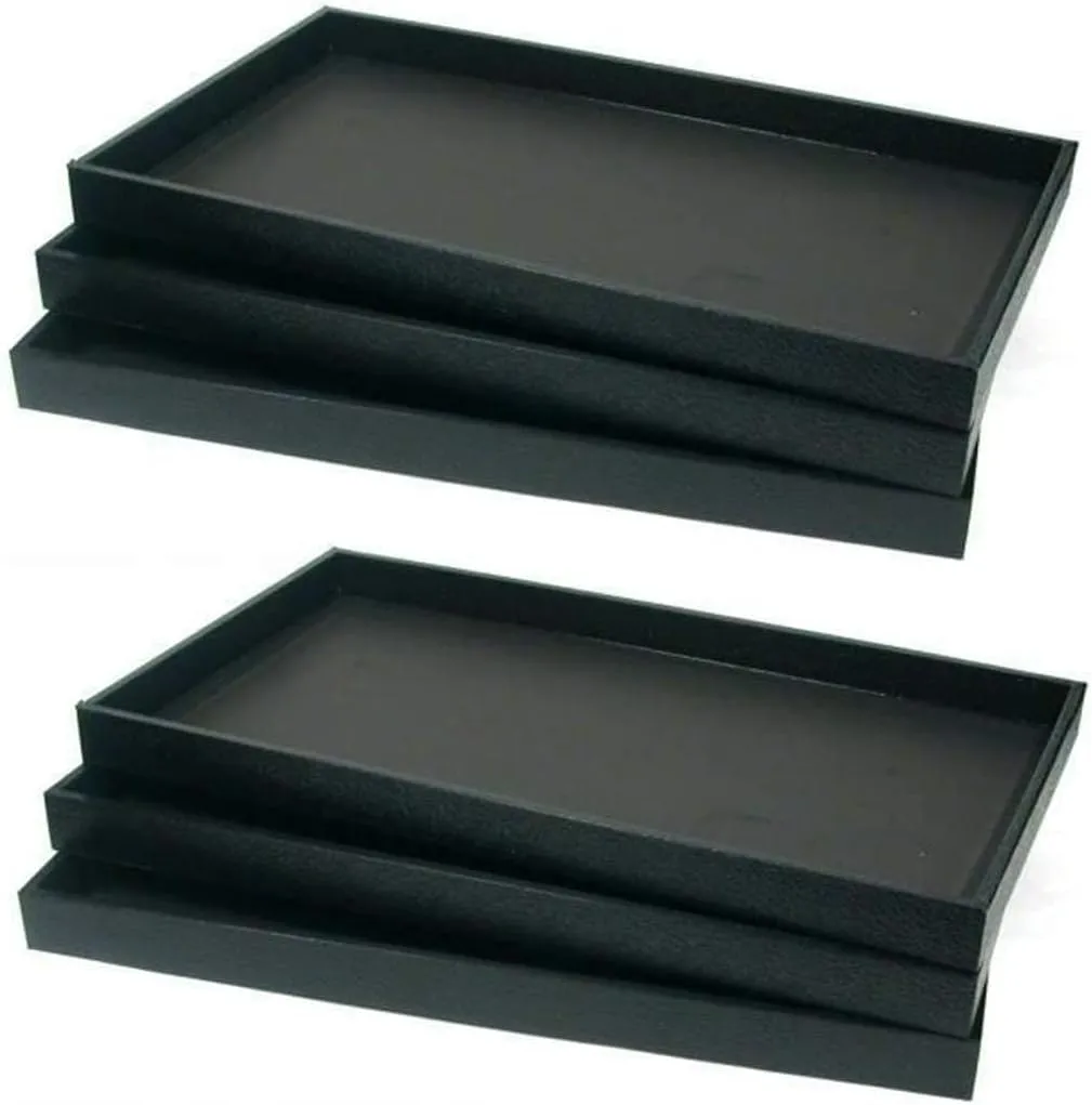 6 Pack of Black Plastic Stackable Standard size Jewelry Display trays. Display Rings, Bracelets, Necklaces, Pendants, Bracelets in Showcase, Over the counter Jewelry Organizer (Black)