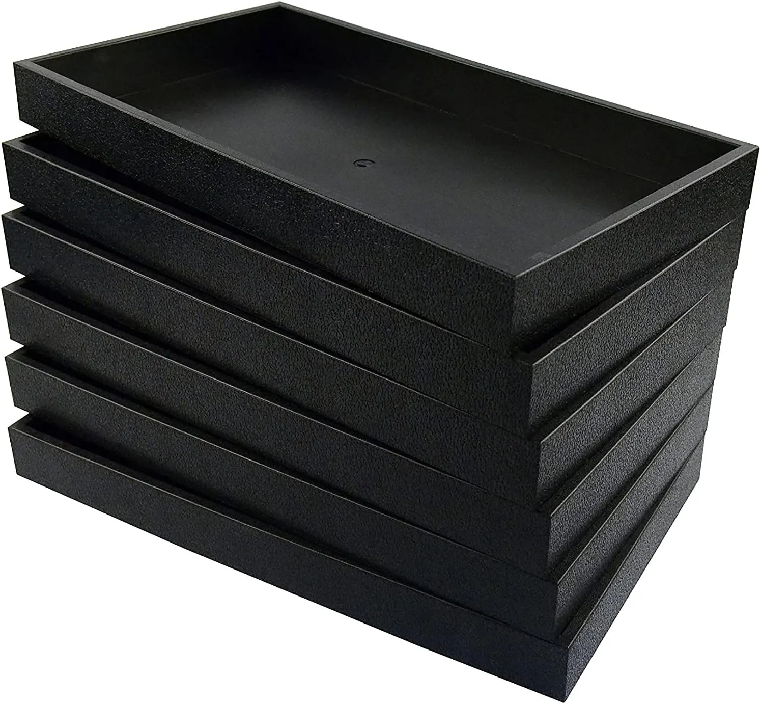 6 Pack of Black Plastic Stackable Standard size Jewelry Display trays. Display Rings, Bracelets, Necklaces, Pendants, Bracelets in Showcase, Over the counter Jewelry Organizer (Black)