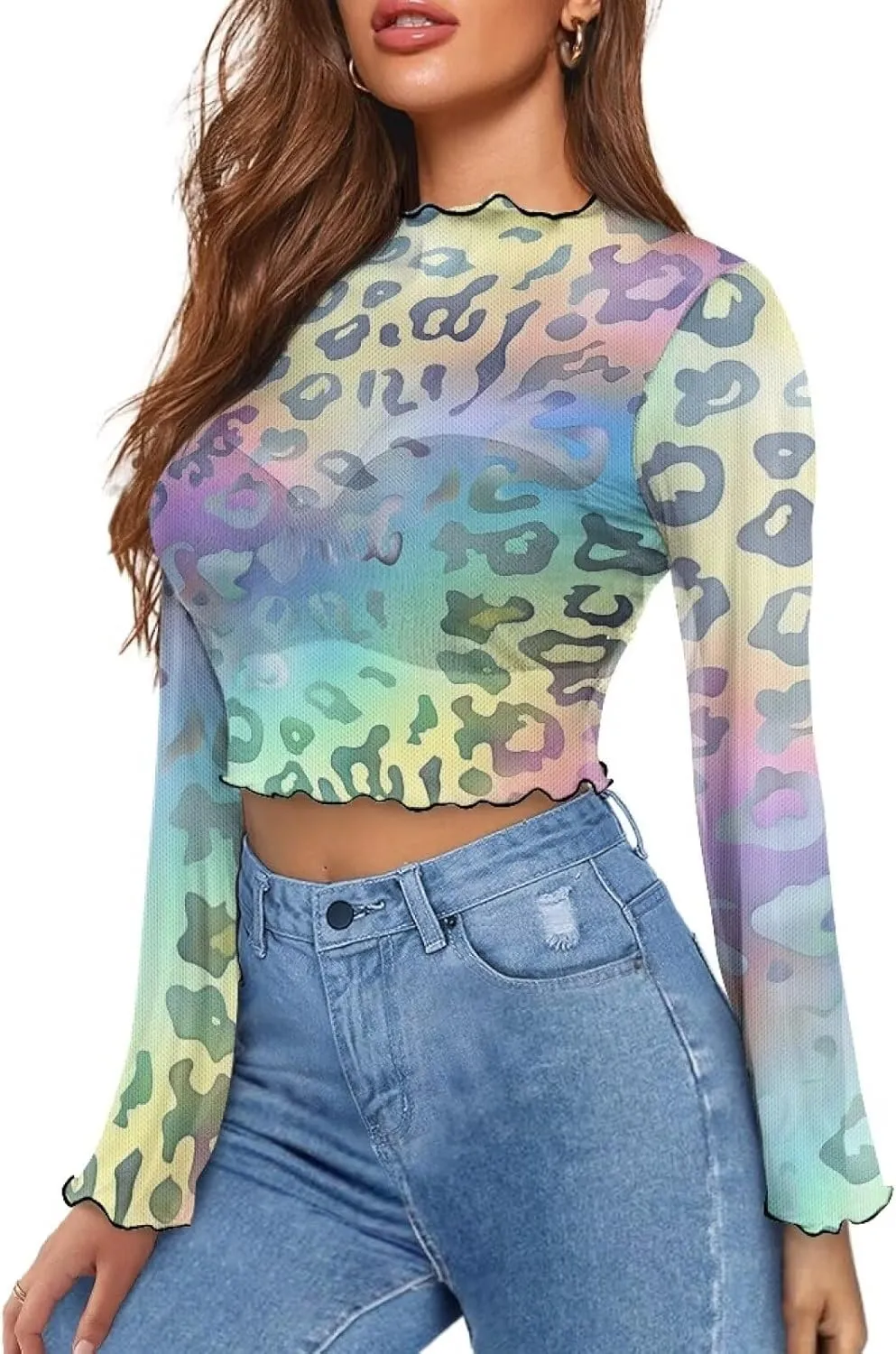 70S Tops for Women Disco Top Plus Size Bell Sleeve Top Mesh Tops