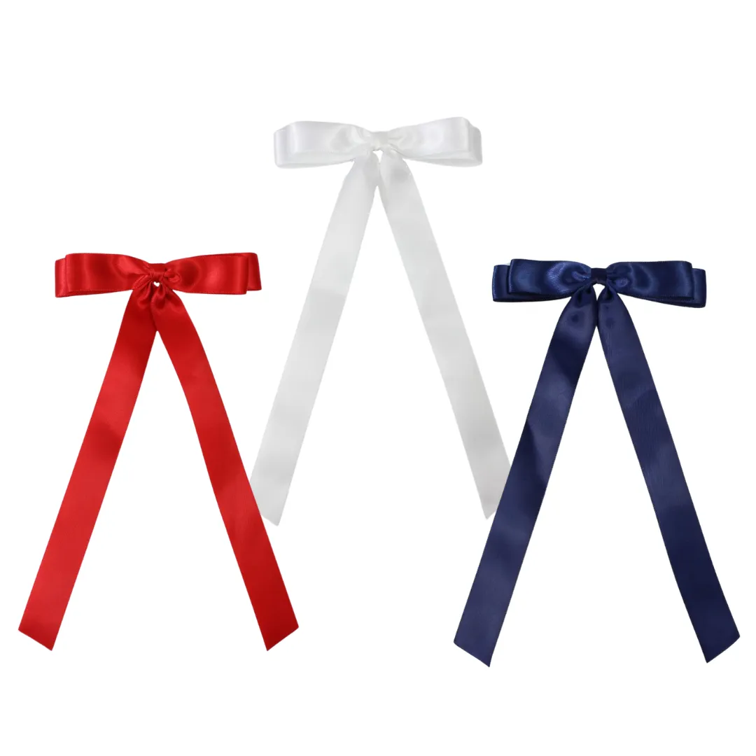 7/8" SATIN LAYERED TAIL BOW ON ALLIGATOR CLIP: Antique White