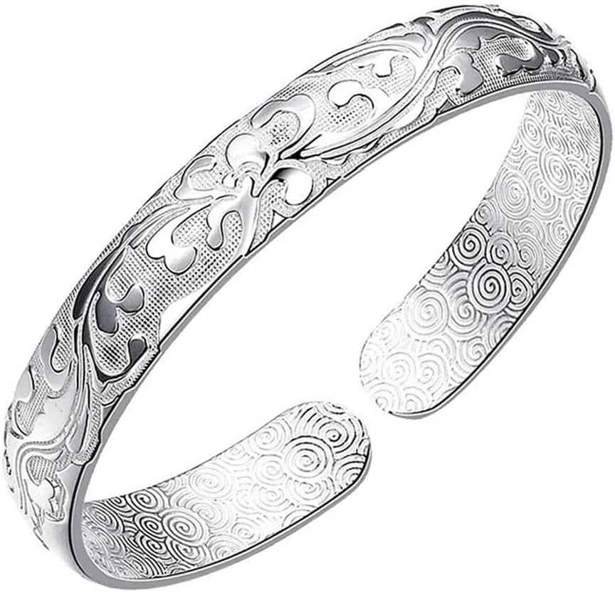925 Sterling Silver Cuff Bangle Bracelets Adjustable Jewelry Fashion Simple Open Bangles Cuff Jewelry for Women Mom Wife Mothers Day Valentine Gift