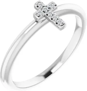 925 Sterling Silver Diamond G h Polished .03 Carat-Diamond Stackable Religious Faith Cross Ring Size 7 - Jewelry Gift for Mom