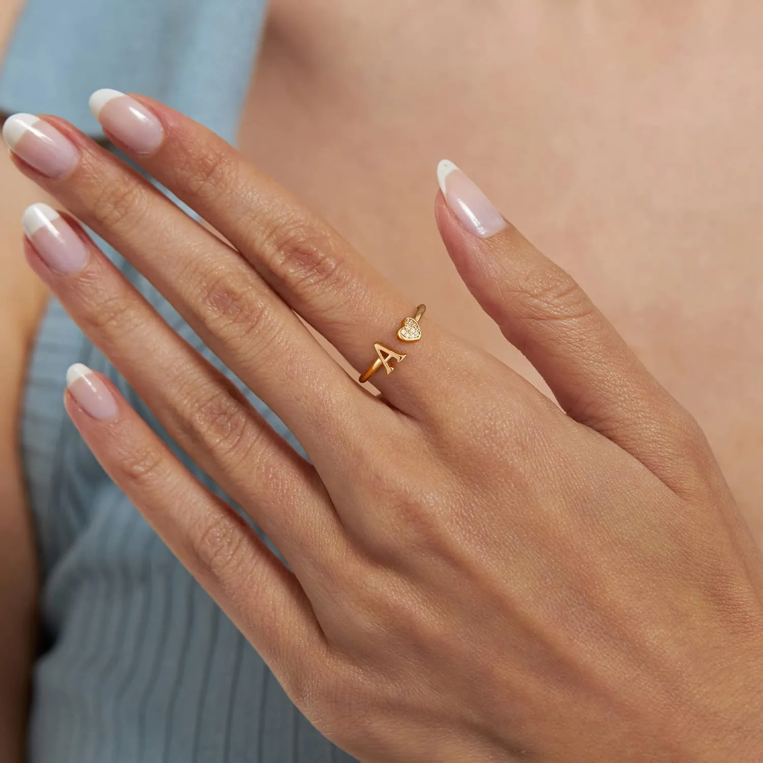 925 Sterling Silver Heart Initial Rings, Adjustable Letter Rings, Stackable Rings for Women - Gifts