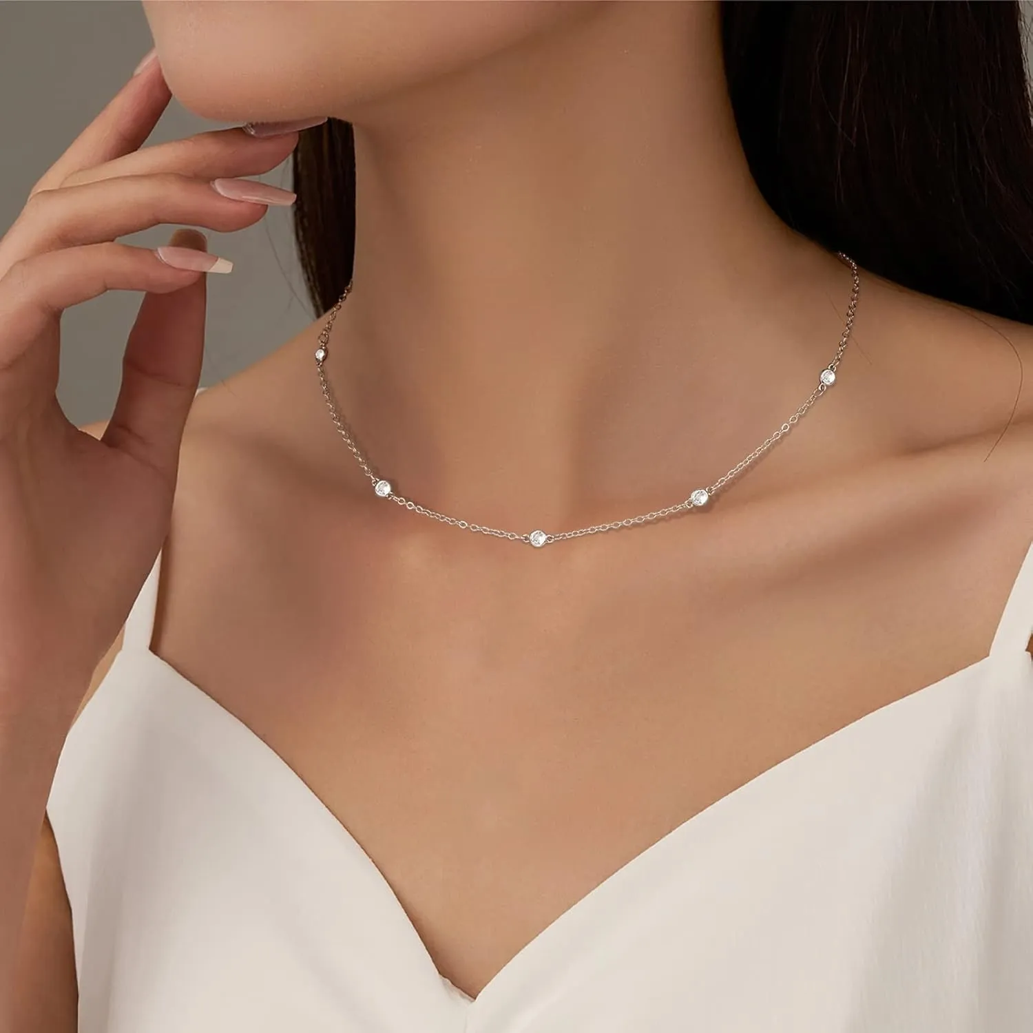 ACECHA Diamond Necklaces for Women-Dainty 18K Gold Silver Plated Choker CZ Layered Pendant with Pearl Diamond Zircon Cross Trendy Minimalist Necklace Jewelry Gifts For Women