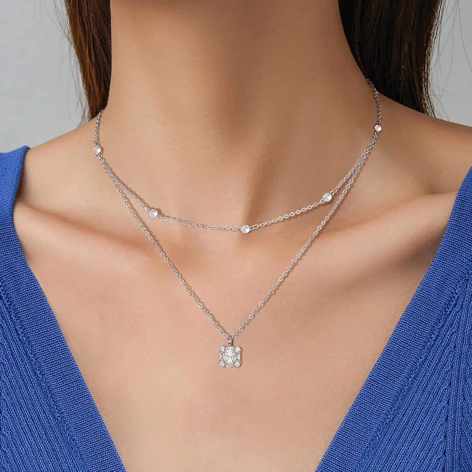 ACECHA Diamond Necklaces for Women-Dainty 18K Gold Silver Plated Choker CZ Layered Pendant with Pearl Diamond Zircon Cross Trendy Minimalist Necklace Jewelry Gifts For Women