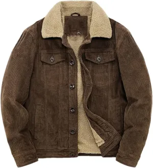 Adhdyuud Male Cotton Padded Warm Jackets Loose Corduroy Short Parka Coat Casual Solid Zip Windbreaker Auburn L