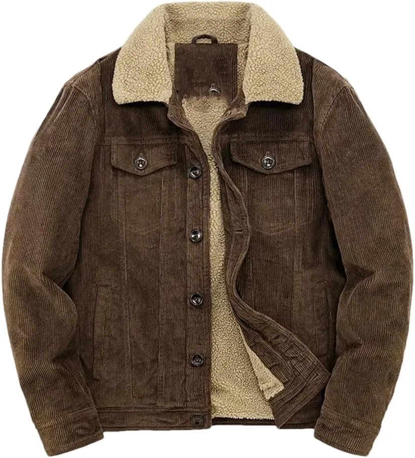 Adhdyuud Male Cotton Padded Warm Jackets Loose Corduroy Short Parka Coat Casual Solid Zip Windbreaker Auburn L