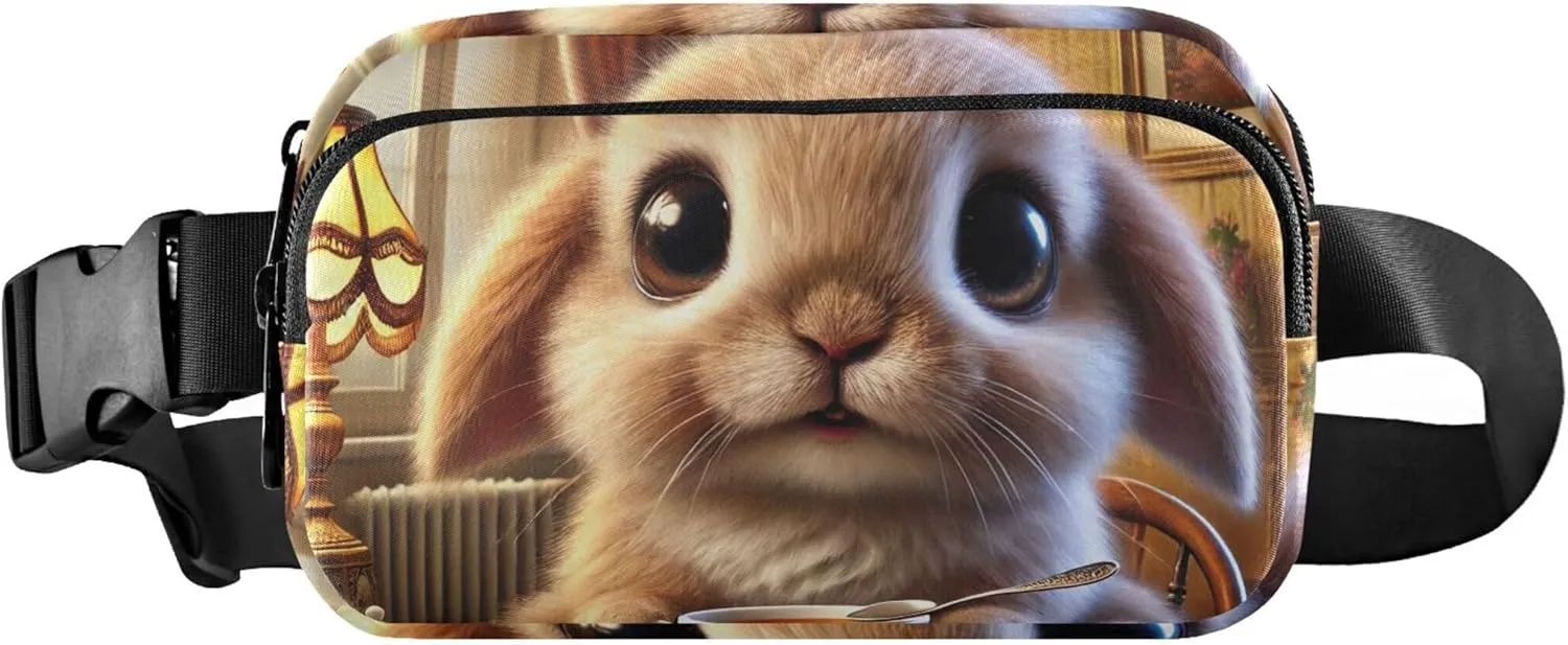 Adorable Bunny Tea Time Women Fanny Packs Waterproof Hip Pouch Belt Bag Designer Crossbody Waist Purse