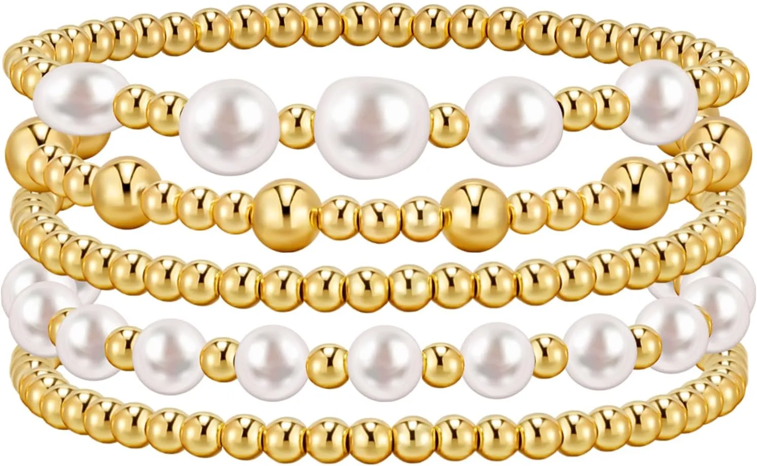 adoyi Gold Bracelets for Women Beaded Bracelet 14K Gold Plated Bracelet Stack Strand Stretch Bead Ball Bracelet Set Stackable Bracelet Adjustable Bracelet Set Jewelry for Gifts