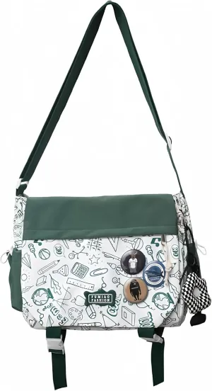 Aesthetic Crossbody Bag with Cute Pins and Ornament, Nylon Shoulder Messenger Bag Japanese Kawaii Bag for Women Men