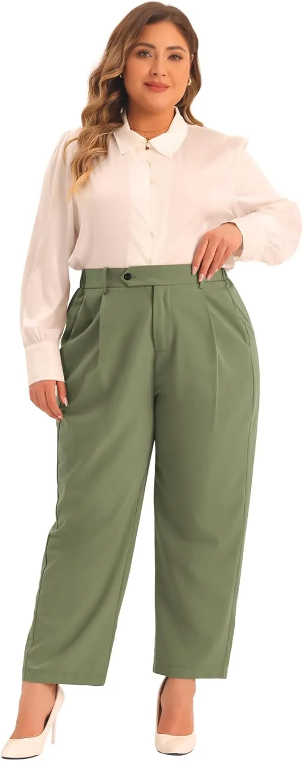 Agnes Orinda Plus Size Pants for Women Elastic High Waisted Long Straight Business Casual Work Pants Trousers with Pockets