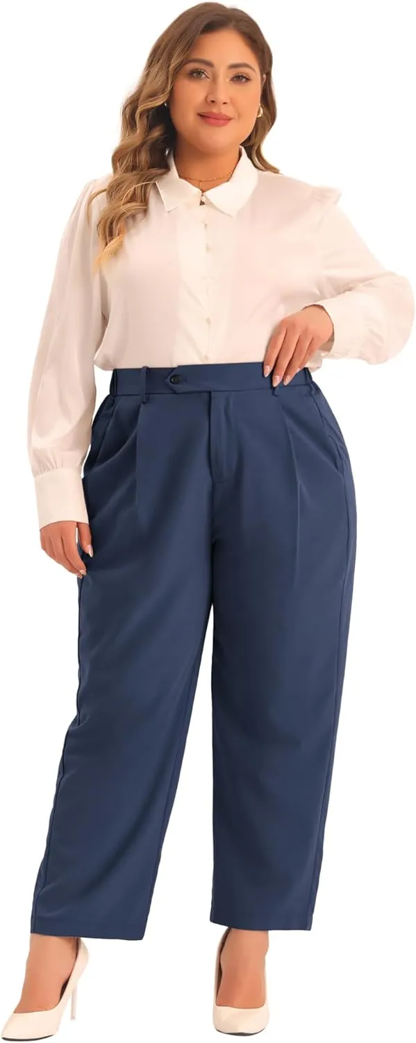 Agnes Orinda Plus Size Pants for Women Elastic High Waisted Long Straight Business Casual Work Pants Trousers with Pockets