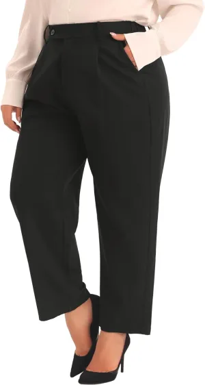 Agnes Orinda Plus Size Pants for Women Elastic High Waisted Long Straight Business Casual Work Pants Trousers with Pockets