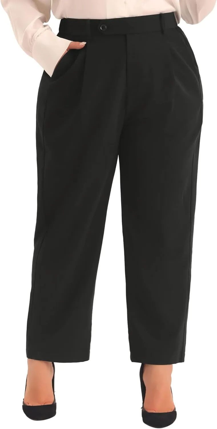 Agnes Orinda Plus Size Pants for Women Elastic High Waisted Long Straight Business Casual Work Pants Trousers with Pockets