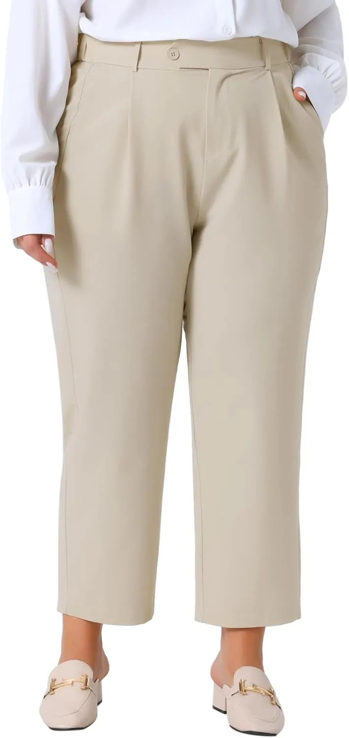 Agnes Orinda Plus Size Pants for Women Elastic High Waisted Long Straight Business Casual Work Pants Trousers with Pockets