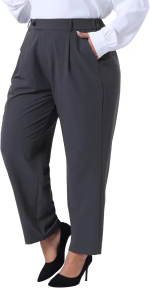 Agnes Orinda Plus Size Pants for Women Elastic High Waisted Long Straight Business Casual Work Pants Trousers with Pockets