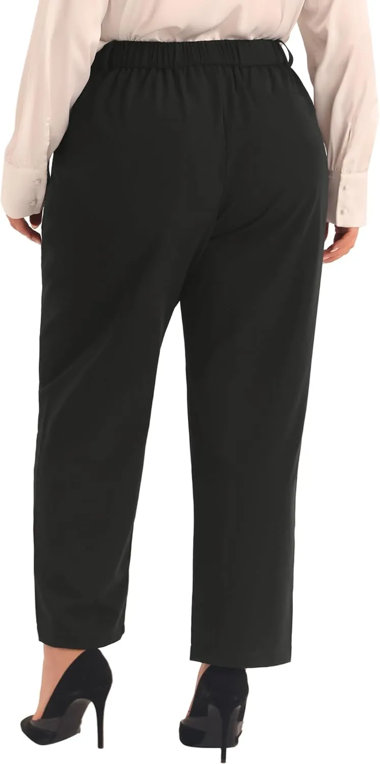 Agnes Orinda Plus Size Pants for Women Elastic High Waisted Long Straight Business Casual Work Pants Trousers with Pockets