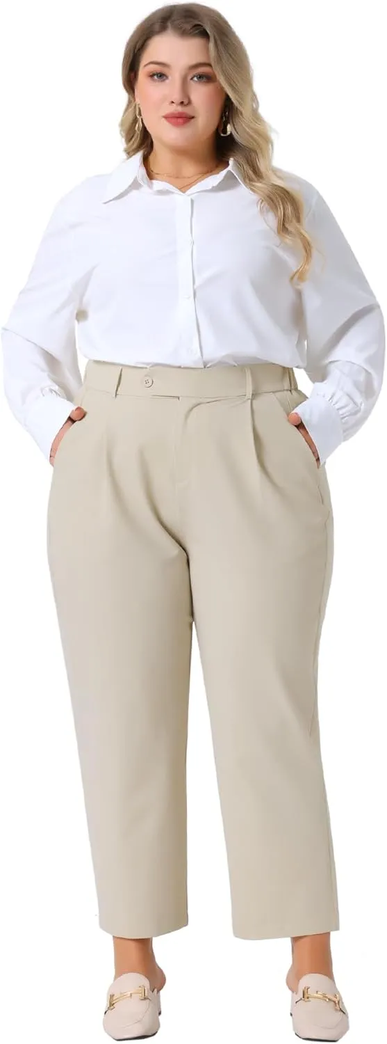 Agnes Orinda Plus Size Pants for Women Elastic High Waisted Long Straight Business Casual Work Pants Trousers with Pockets