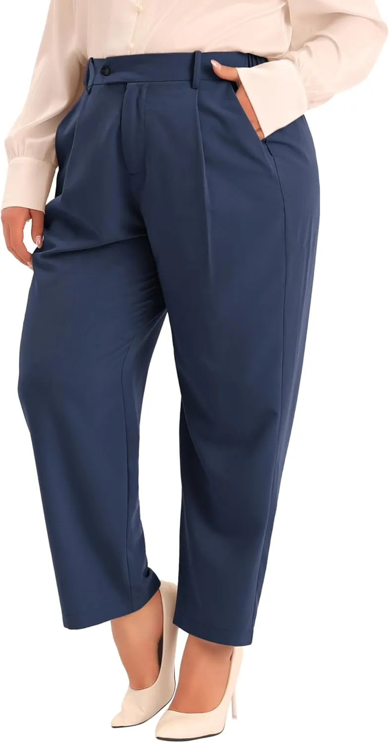 Agnes Orinda Plus Size Pants for Women Elastic High Waisted Long Straight Business Casual Work Pants Trousers with Pockets