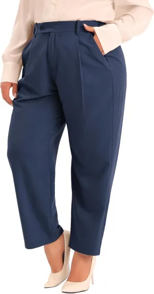 Agnes Orinda Plus Size Pants for Women Elastic High Waisted Long Straight Business Casual Work Pants Trousers with Pockets