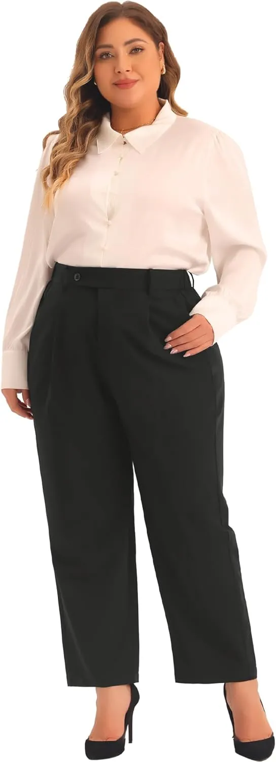 Agnes Orinda Plus Size Pants for Women Elastic High Waisted Long Straight Business Casual Work Pants Trousers with Pockets