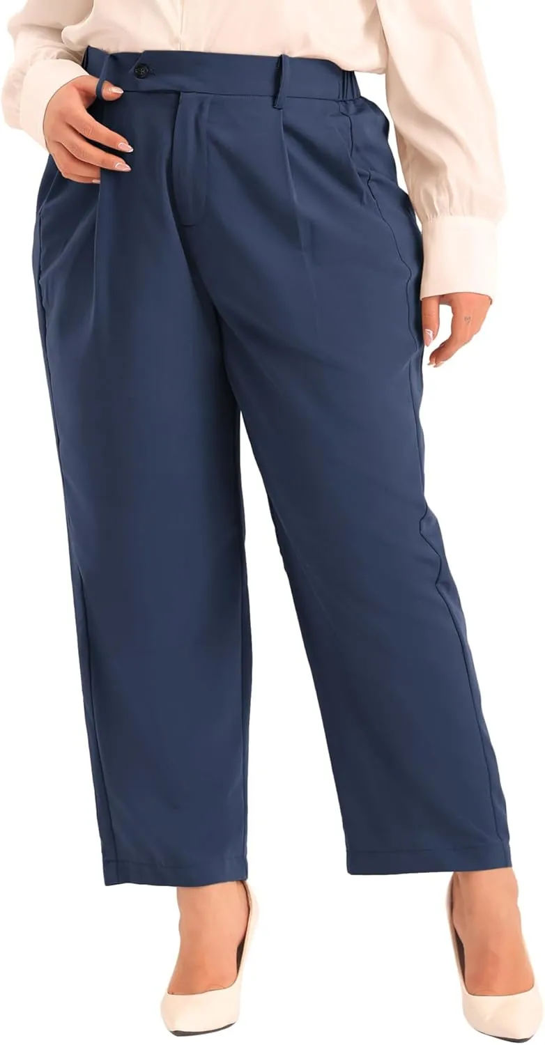 Agnes Orinda Plus Size Pants for Women Elastic High Waisted Long Straight Business Casual Work Pants Trousers with Pockets