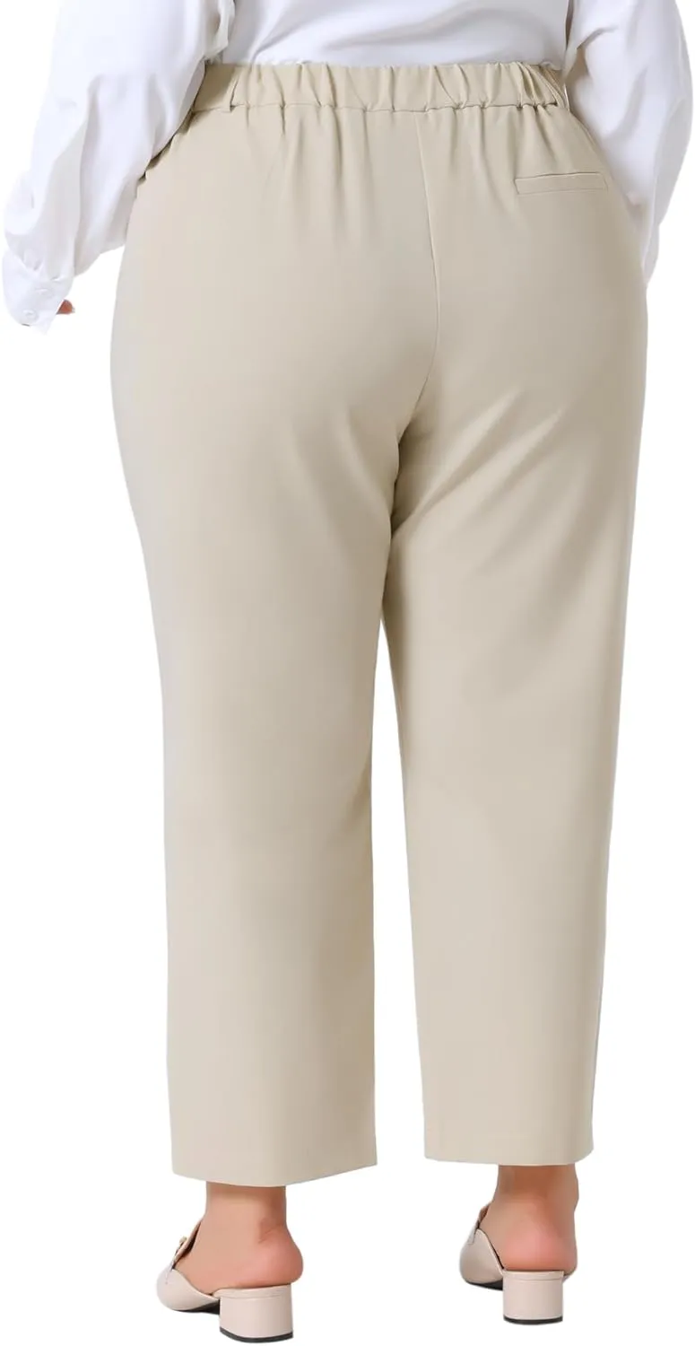 Agnes Orinda Plus Size Pants for Women Elastic High Waisted Long Straight Business Casual Work Pants Trousers with Pockets