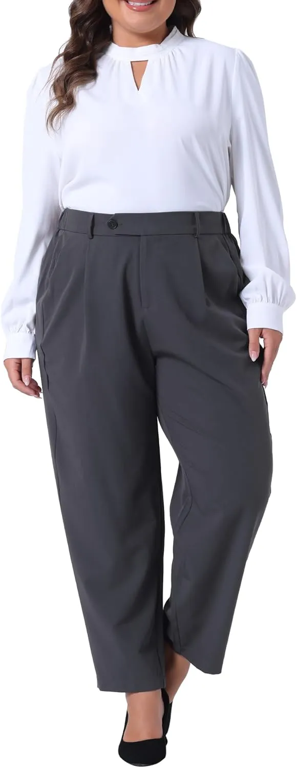 Agnes Orinda Plus Size Pants for Women Elastic High Waisted Long Straight Business Casual Work Pants Trousers with Pockets