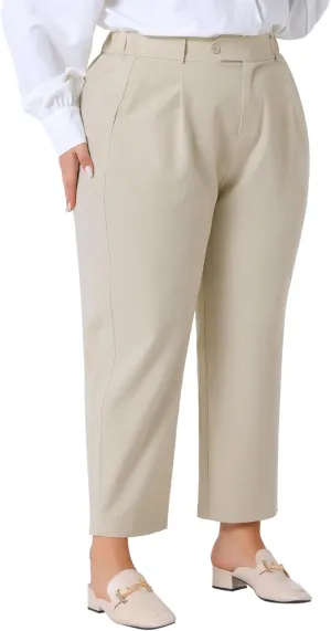 Agnes Orinda Plus Size Pants for Women Elastic High Waisted Long Straight Business Casual Work Pants Trousers with Pockets