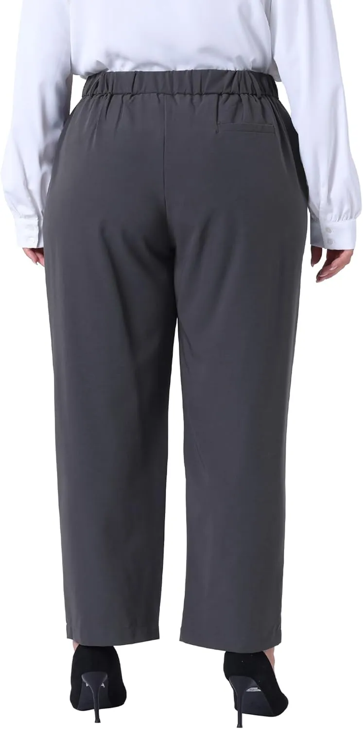 Agnes Orinda Plus Size Pants for Women Elastic High Waisted Long Straight Business Casual Work Pants Trousers with Pockets
