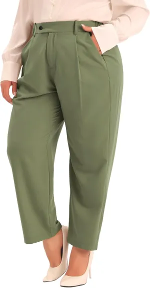 Agnes Orinda Plus Size Pants for Women Elastic High Waisted Long Straight Business Casual Work Pants Trousers with Pockets