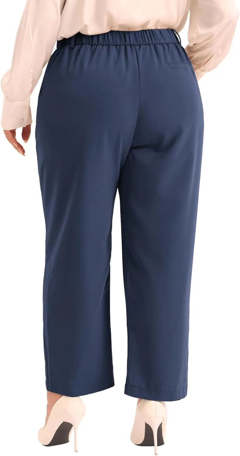 Agnes Orinda Plus Size Pants for Women Elastic High Waisted Long Straight Business Casual Work Pants Trousers with Pockets