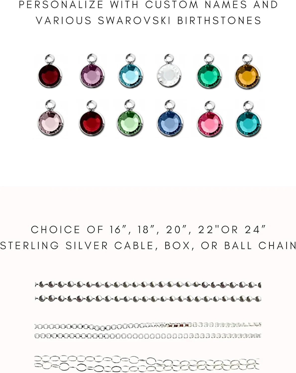 AJ's Collection Single Edge-Hammered Personalized Charm Necklace. Customize Sterling Silver Rectangular Pendant with Name and Birthstone. Includes a 925, Sterling Silver Chain. Makes Gifts for Her