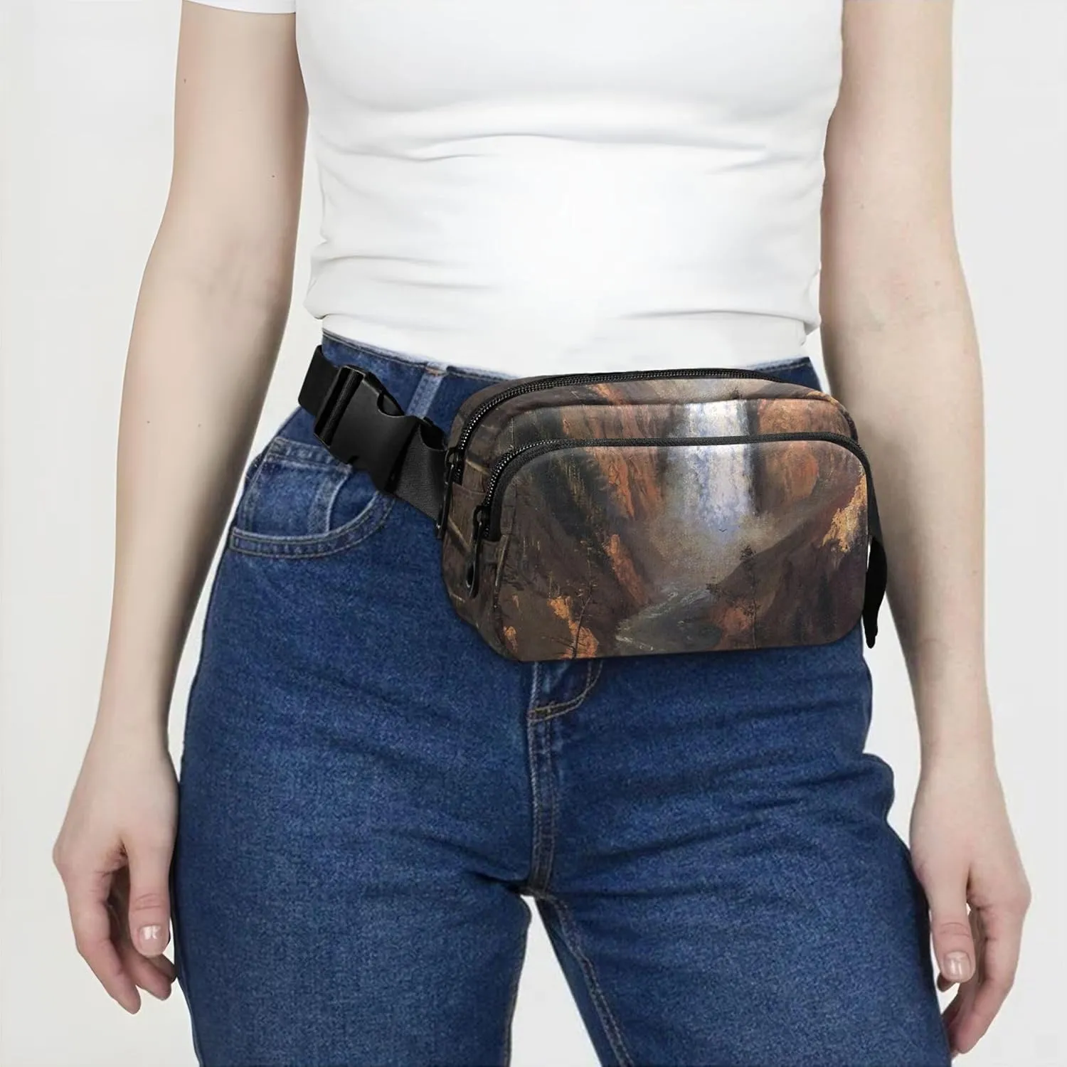 Albert Bierstadt Yellowstone Falls Fanny Pack for Women Hiking Everywhere Belt Bag Waterproof Waist Pouches for Men