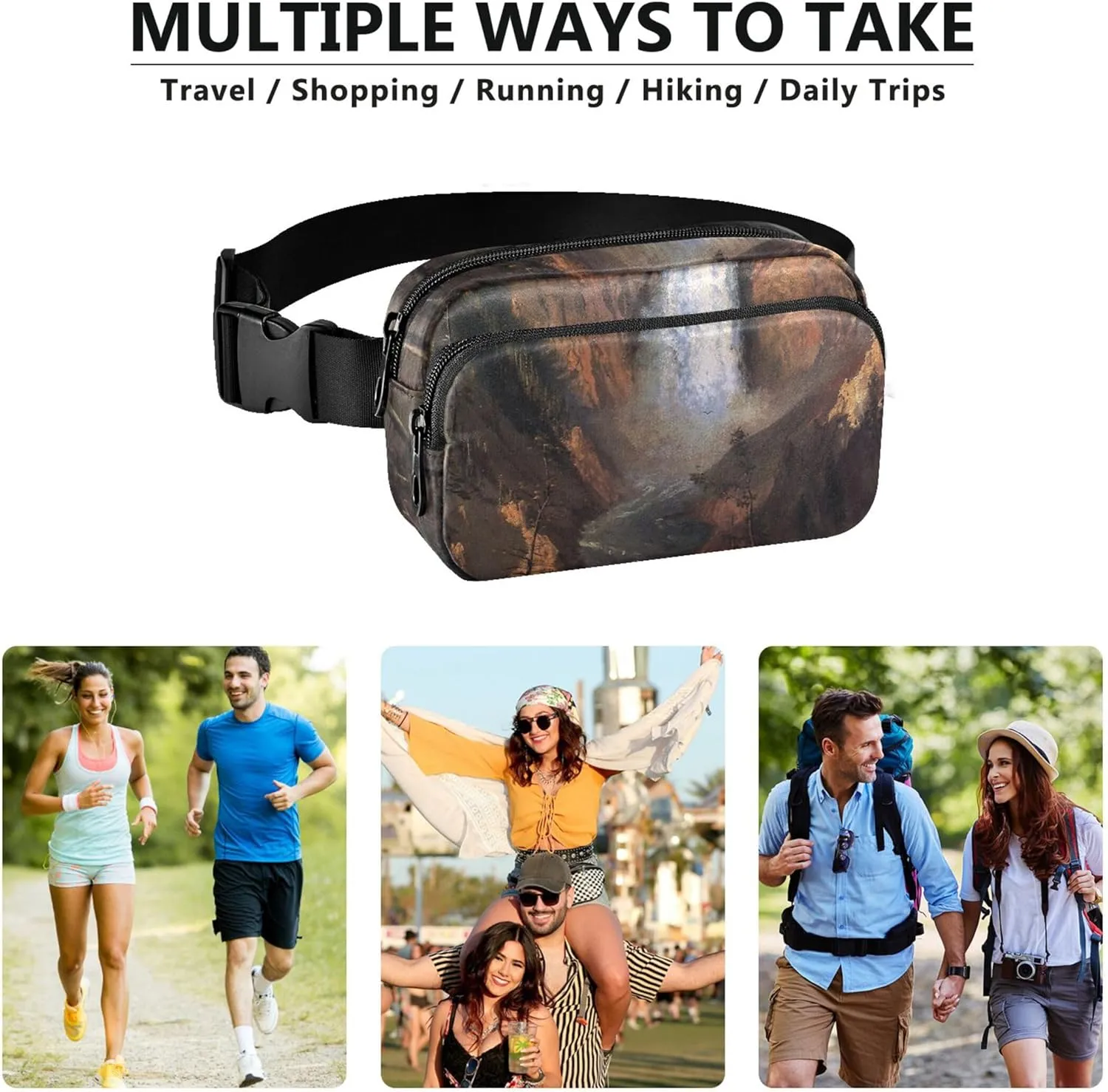 Albert Bierstadt Yellowstone Falls Fanny Pack for Women Hiking Everywhere Belt Bag Waterproof Waist Pouches for Men