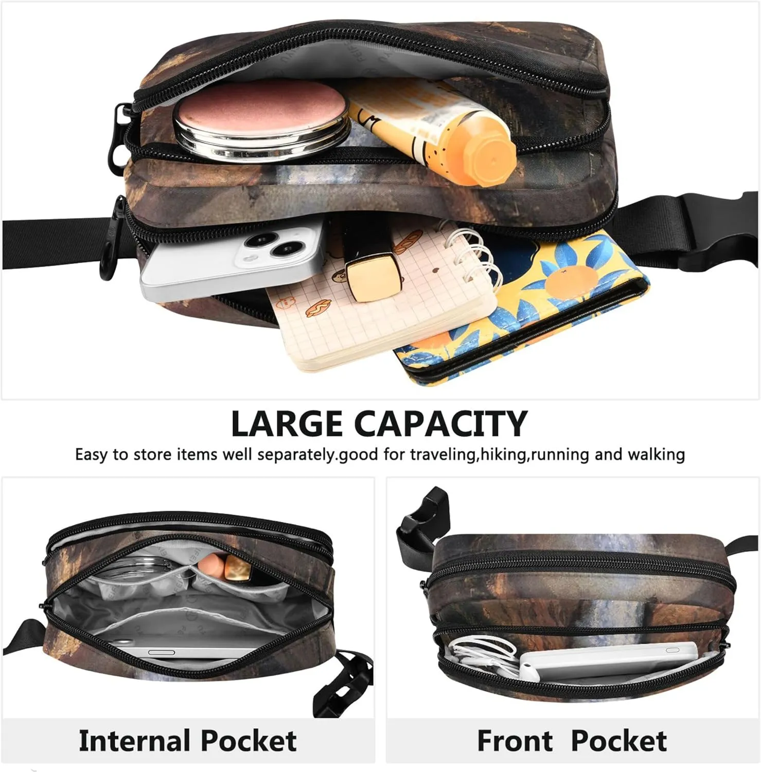 Albert Bierstadt Yellowstone Falls Fanny Pack for Women Hiking Everywhere Belt Bag Waterproof Waist Pouches for Men