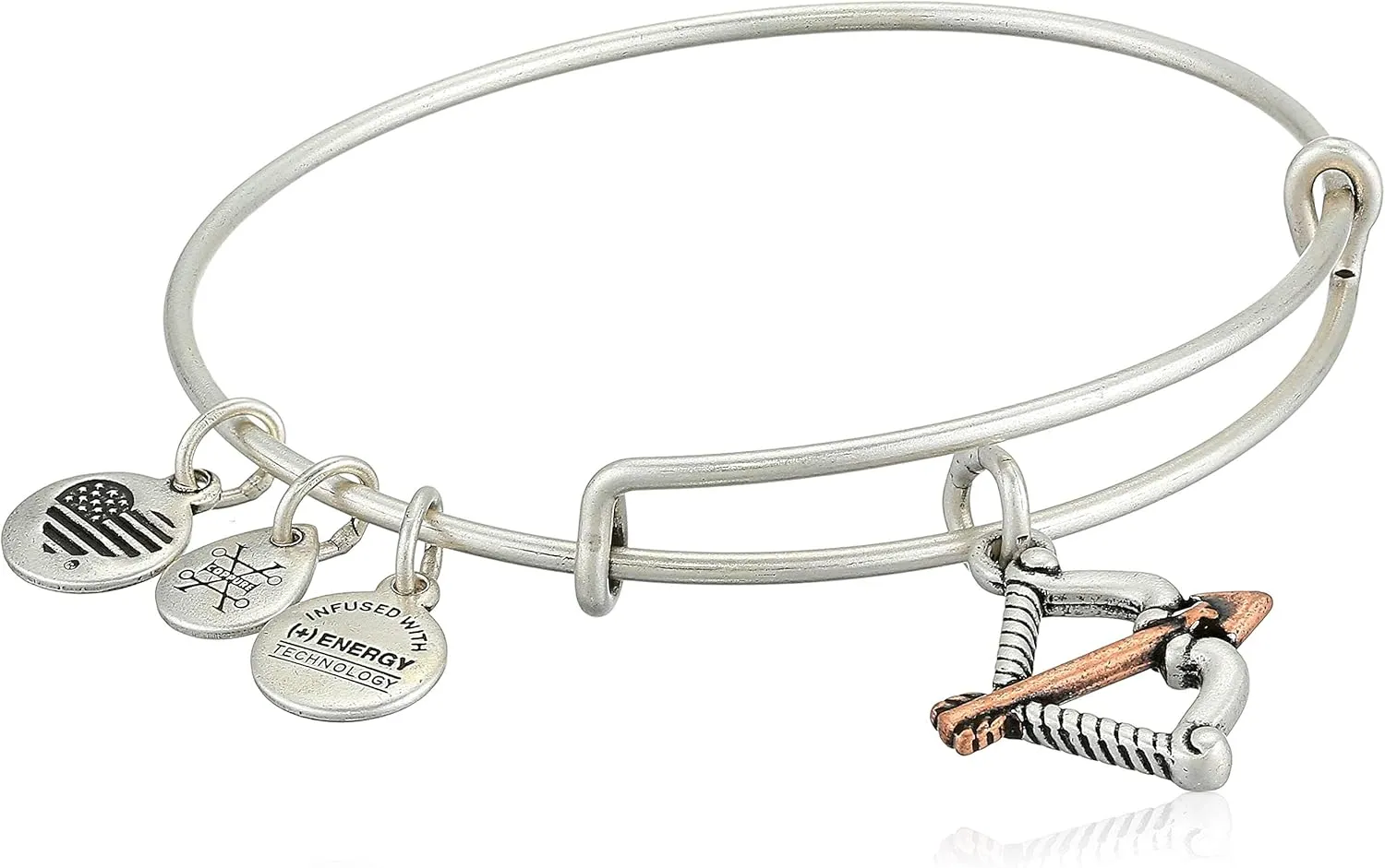 Alex and Ani Women's Two Tone Cupid's Arrow Charm Bangle Bracelet, Rafaelian Silver, Expandable