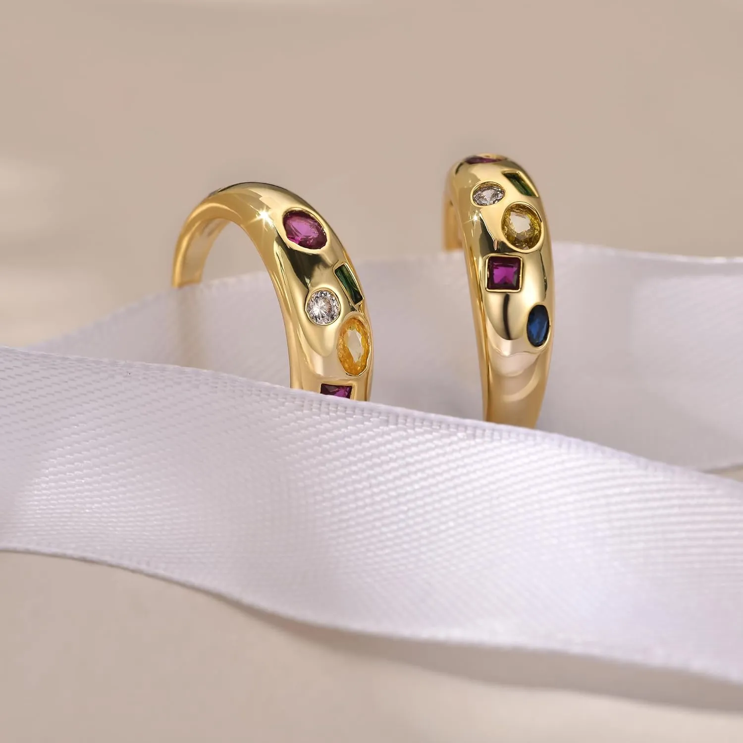 AllenCOCO Chunky Gold Plated Rings for Women - Trendy Cubic Zirconia 14k Gold Filled Stackable Rings