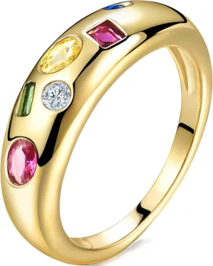 AllenCOCO Chunky Gold Plated Rings for Women - Trendy Cubic Zirconia 14k Gold Filled Stackable Rings